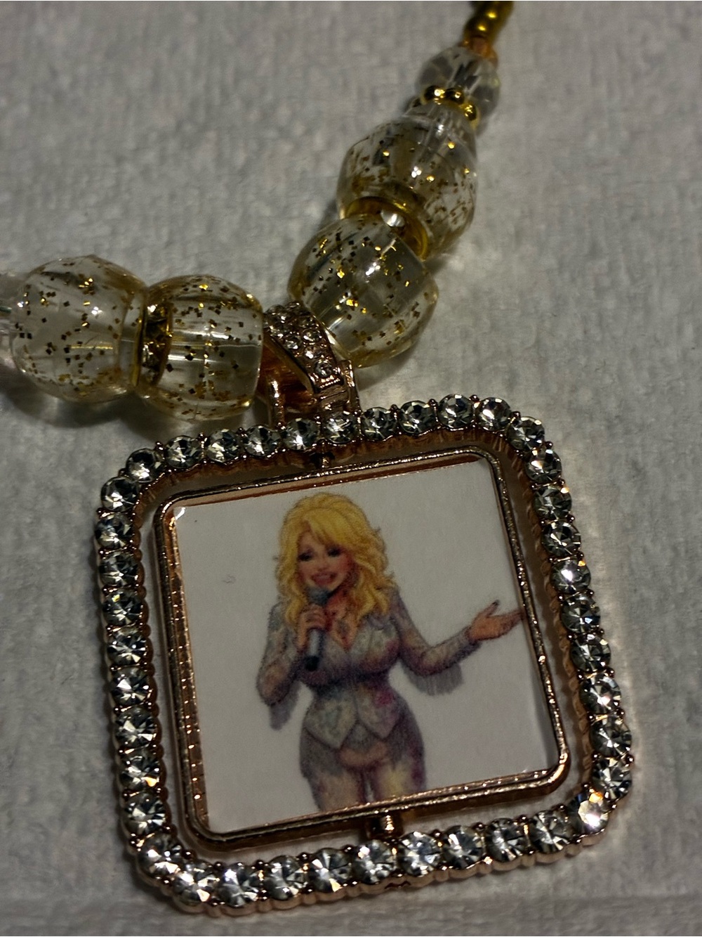 Gold-Tone Square Crystal Pendant Necklace with Clear Beaded Chain
